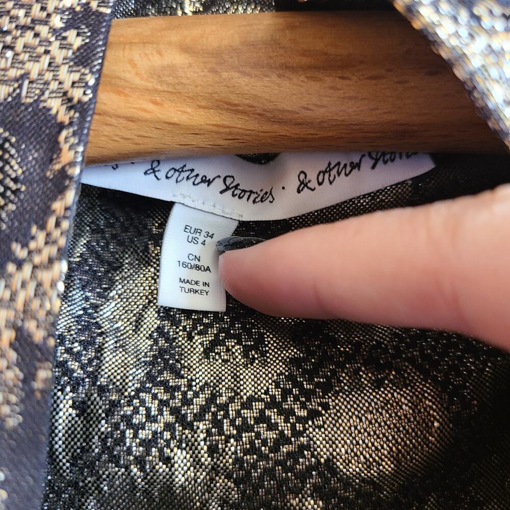& Other Stories Leopard Jacquard Mini Dress Metallic Neck Tie 4 Party Club Chic - Picture 3 of 5